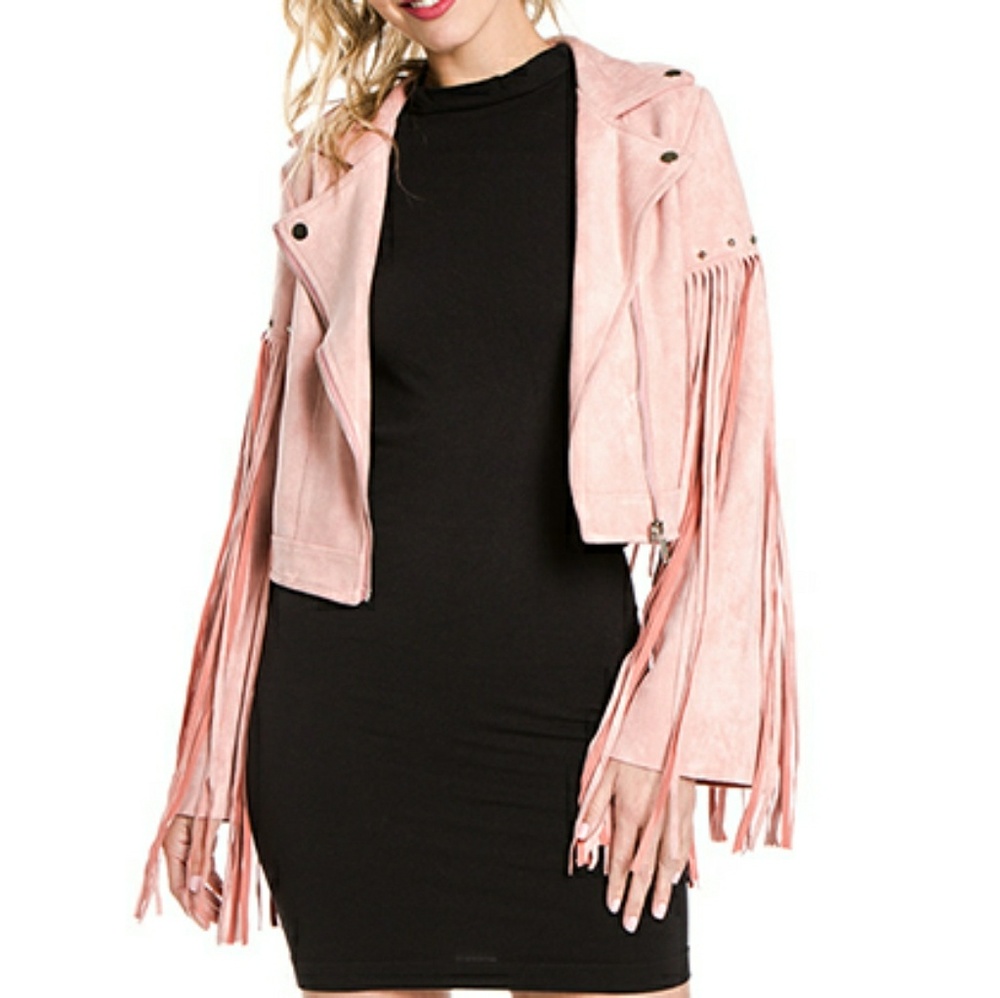 JACKET PINK FAUX SUEDE FRINGE JACKET - Picture 4 of 4